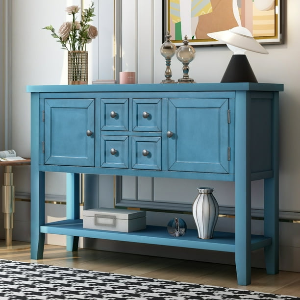 Cambridge Series Buffet Sideboard Console Table with Bottom Shelf Antique Blue